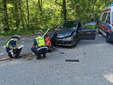 Wypadek motocyklisty na trasie Hajnówka - Białowieża. Kierowca mitsubishi wymusił pierwszeństwo (zdjęcia)
