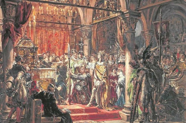 Obraz Jana Matejki „Koronacja pierwszego króla” (1889). Korona Chrobrego została wywieziona do Niemiec i ślad po niej zaginął...