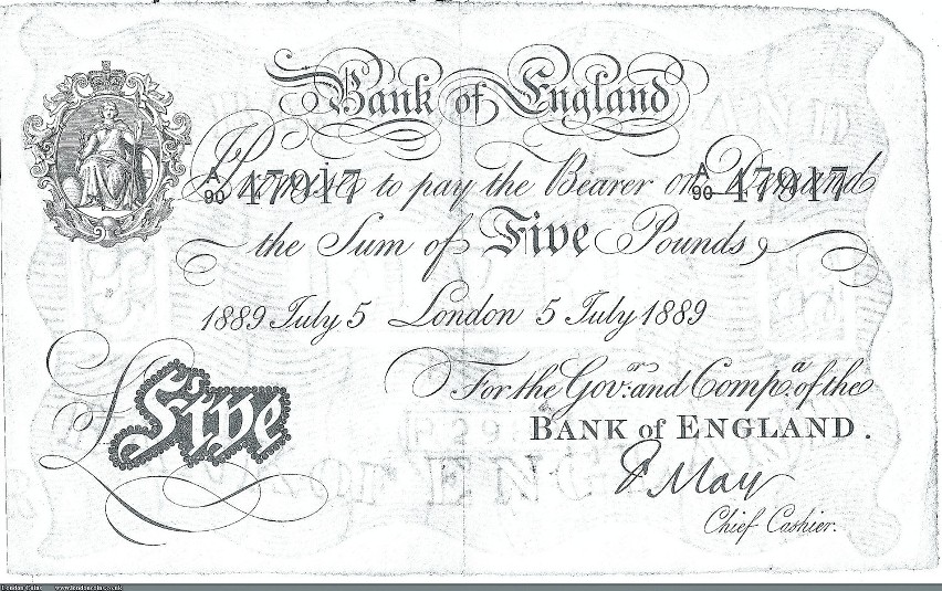 Funt (na zdjęciu pięciofuntowy banknot z 1889r.) był walutą...