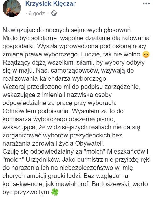 Burmistrz Kęt na Facebooku zapowiedział, że nie dopuści do...