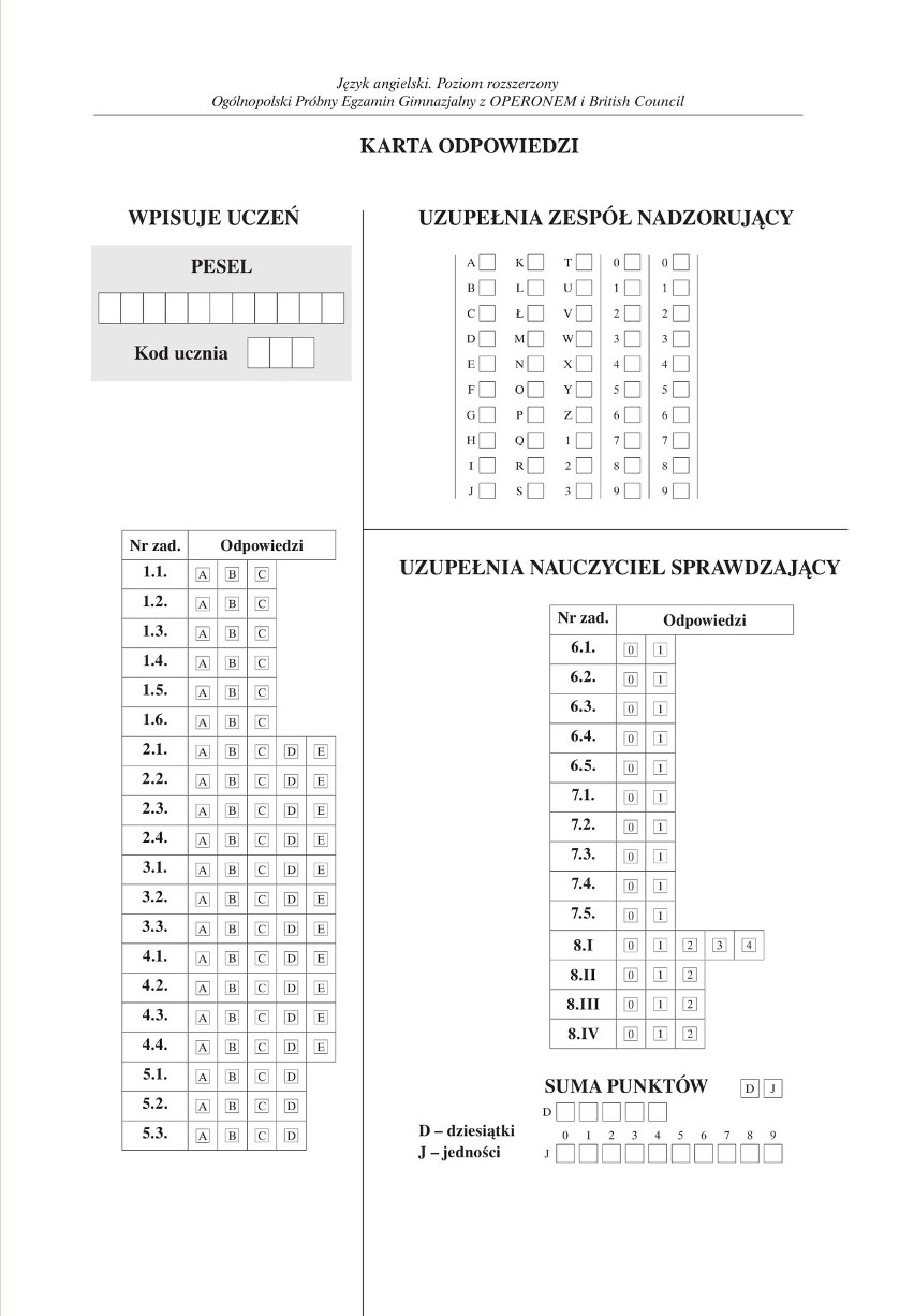 Próbny egzamin gimnazjalny 2018 OPERON: ANGIELSKI...