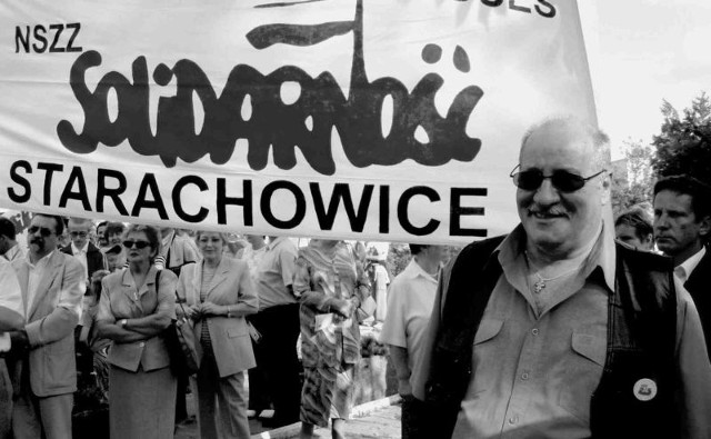 Edward Dajewski na jednej z manifestacji "Solidarności&#8221;.