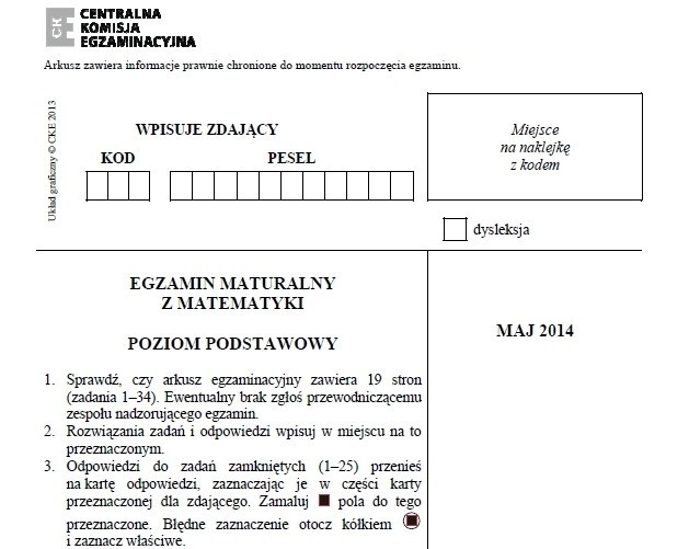 MATURA 2014 - MATEMATYKA POZIOM PODSTAWOWY - ARKUSZ CKE, ZADANIA, ODPOWIEDZI
