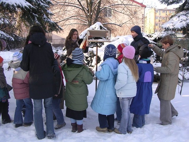 O potrzebie dokarmiania zimą ptaków od dawna mówią nauczyciele ze Szkoły Podstawowej imienia Małego Księcia w Tarnobrzegu, którzy wychodzą z dziećmi do przyszkolnego ogrodu, w którym stoi karmnik.