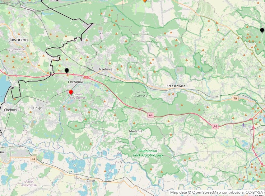 W zachodniej części Małopolski, koło Olkusza i Chrzanowa,...