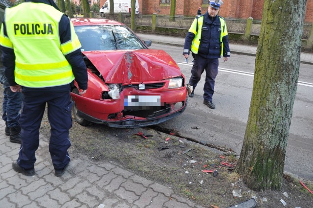 Samochód uderzył w drzewo. Nikt na szczęście nie ucierpiał.