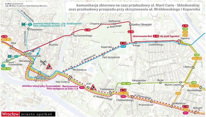 Biskupin bez tramwajów. Będzie więcej autobusów 701 (MAPY)