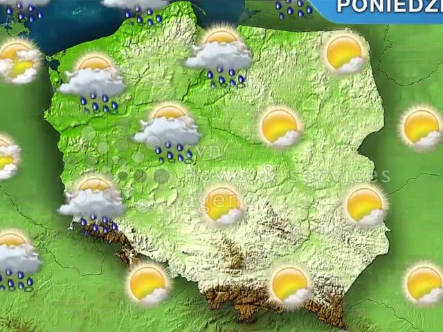 W poniedziałek na północnym zachodzie i na zachodzie spodziewane są przelotne opady deszczu, możliwe lokalnie burze. W centrum i na południu będzie słonecznie.