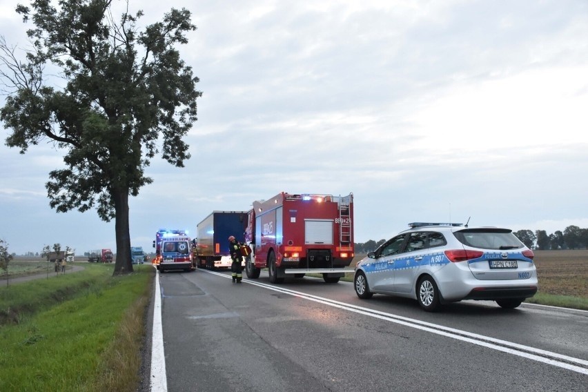 Stare Pole (pow. malborski). Groźny wypadek na drodze krajowej nr 22. Dachował bus. Dziewięć osób zostało rannych. ZDJĘCIA