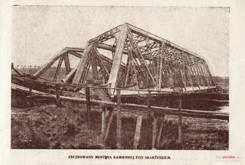 1915 , Zniszczony most kolejowy.