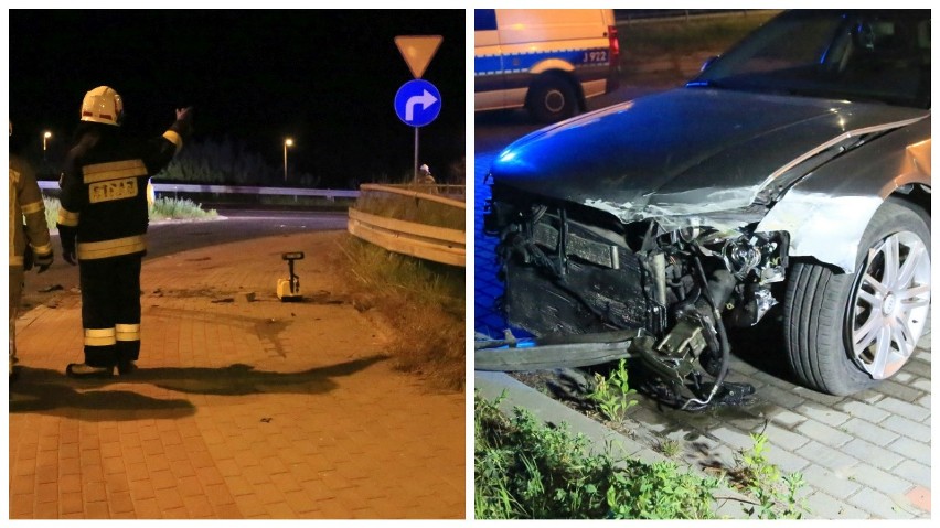 Wypadek audi A8 na wiadukcie w Opolu.