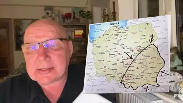 Krzysztof Jackowski pokazuje mapę z zaznaczonym terenem, który ludzie będą opuszczać. Na kolejnym zdjęciu zobacz dokładnie region, który będzie się wyludniał >>>