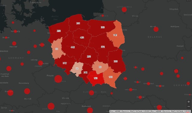 Mapa koronawirusa w Polsce. Liczba potwierdzonych zakażeń w województwach w dniu 26.01.2021.