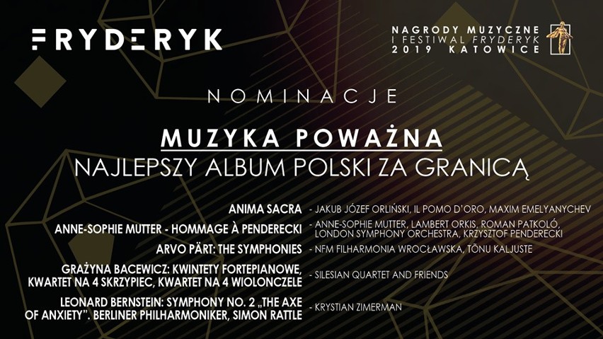 Fryderyki 2019 NOMINACJE. Wielka gala w Katowicach. Kto zgarnie najwięcej statuetek? LISTA NOMINOWANYCH