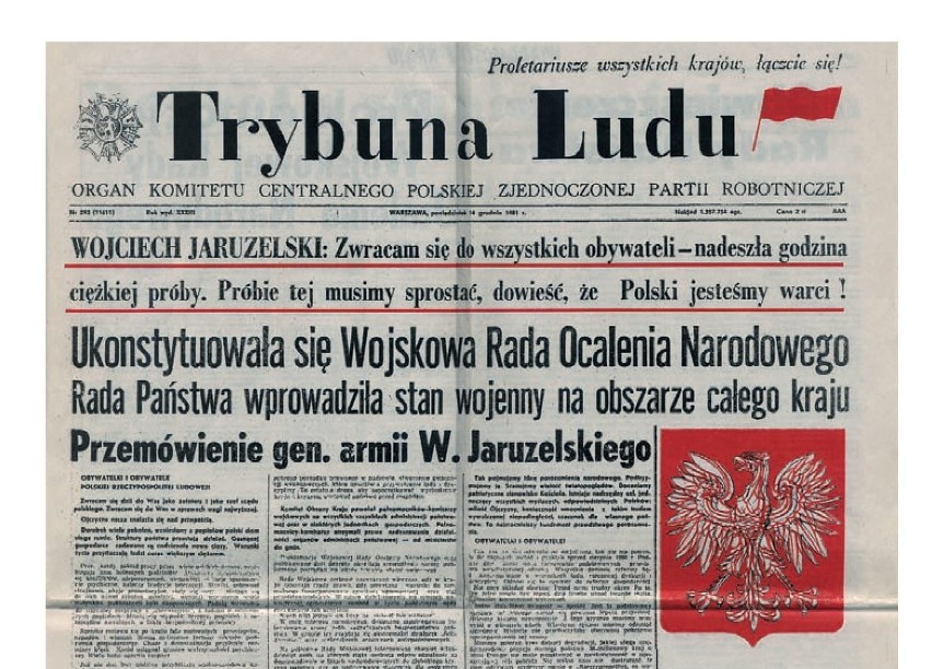 Pierwszy „wojenny” numer „Trybuny Ludu” z 14 grudnia 1981 r.