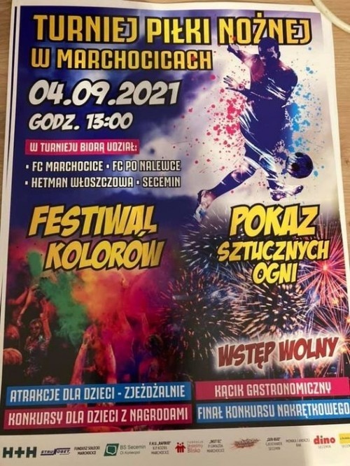Turniej piłki nożnej z festynem i festiwalem kolorów w Marchocicach w gminie Secemin