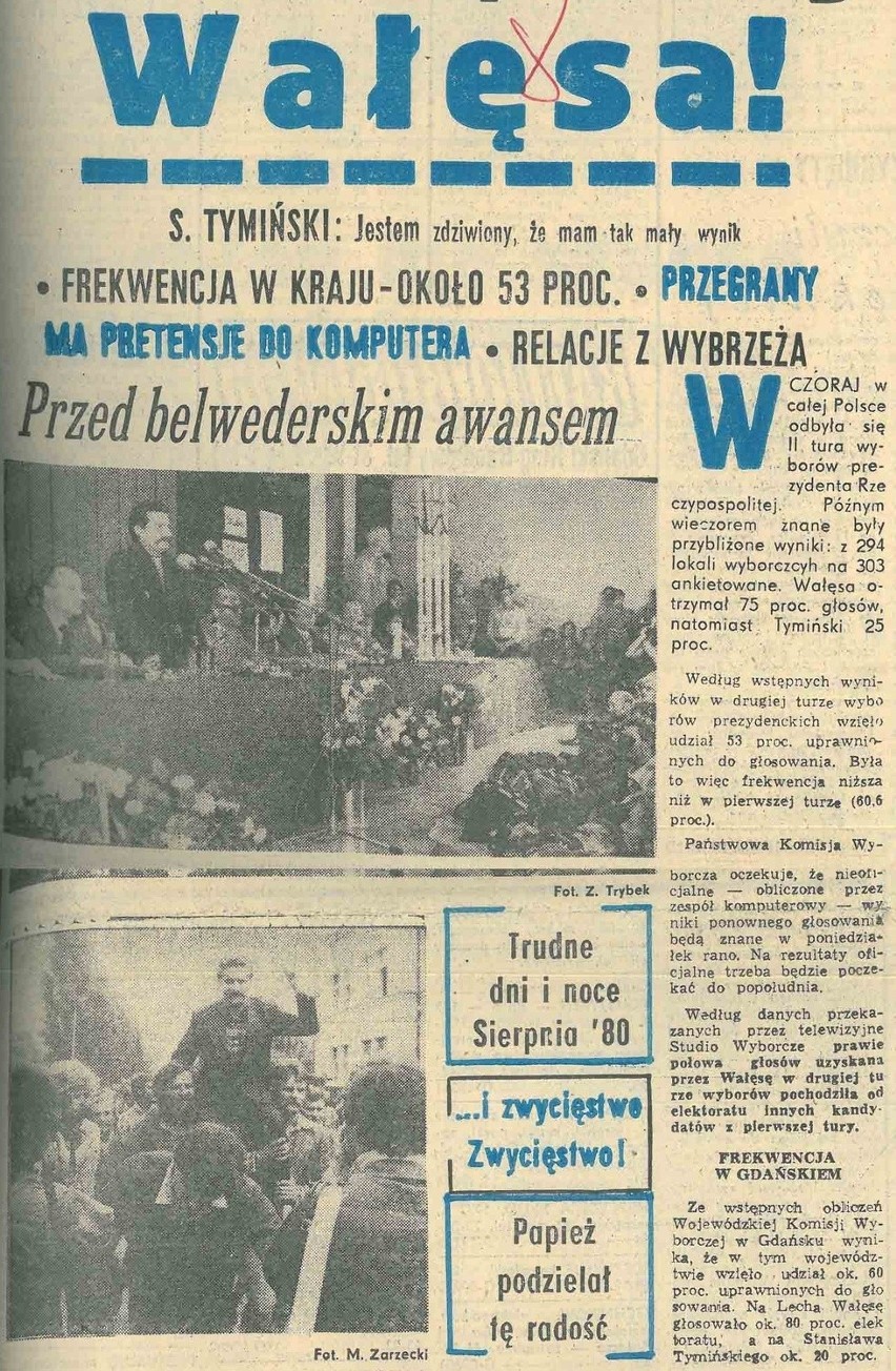 Lech Wałęsa prezydentem Polski. 23 rocznica wyborów z 9.12.1990 [ARCHIWALNE ARTYKUŁY, ZDJĘCIA]