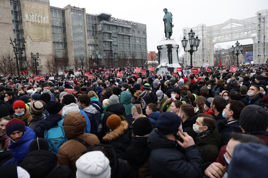 Demonstranci na Placu Puszkina w Moskwie - 23.01.2021