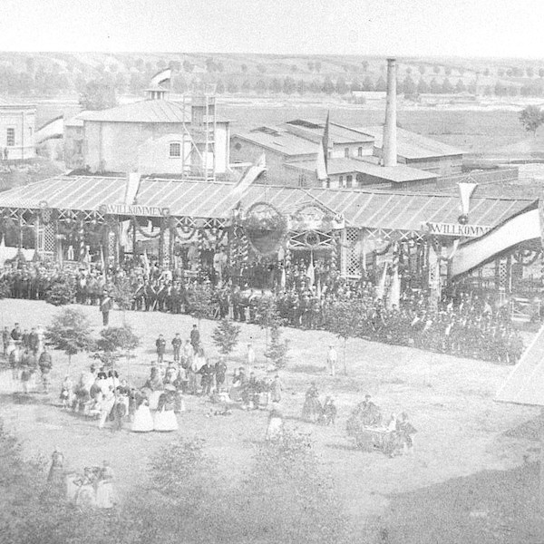 Zawody strzeleckie na terenie gazowni, 1869 rok.