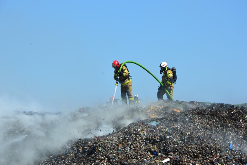 Strażacy walczą z pożarem na składowisku odpadów w Czarnówku (powiat lęborski). ZDJĘCIA