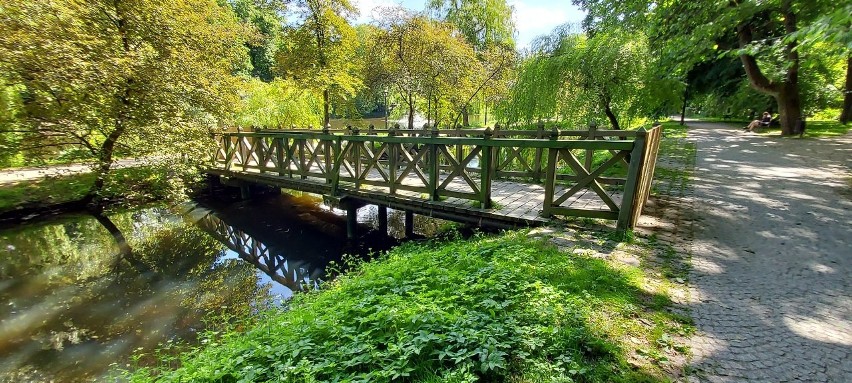 Niewielki mostek w Parku Książąt Pomorskich w Koszalinie...