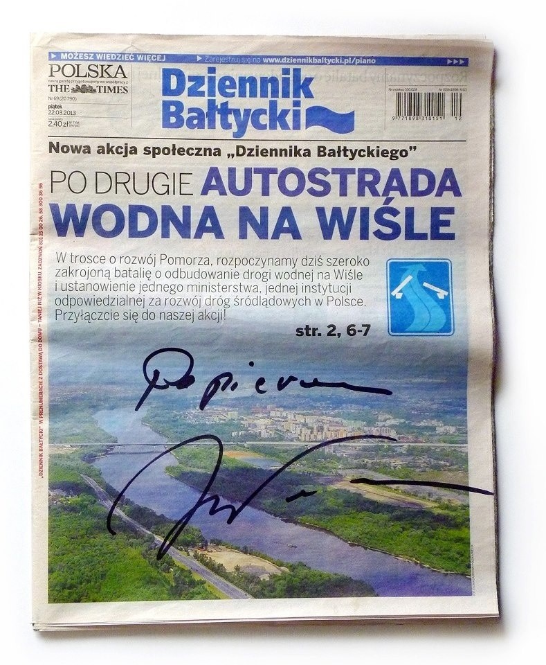 Lech Wałęsa poparł akcję "Po drugie: Autostrada wodna na...