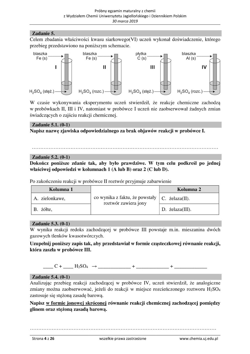 Matura z chemii 2019 ARKUSZ