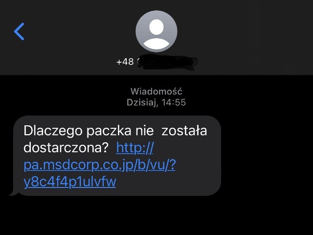 Przykładowy SMS z niebezpiecznym linkiem.