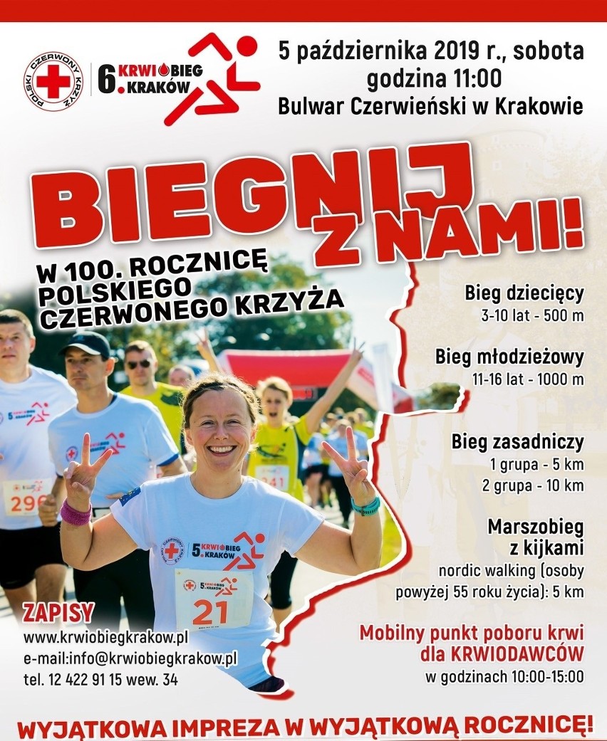 6. KrwioBIEG Kraków. Biegnij z nami, w 100-lecie Polskiego Czerwonego Krzyża, promując krwiodawstwo!