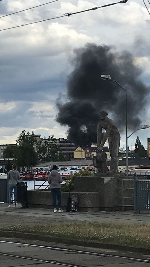 Pożar altanki w okolicach ul. Celnej i Heyki w Szczecinie. Trzy zastępy strażaków w akcji