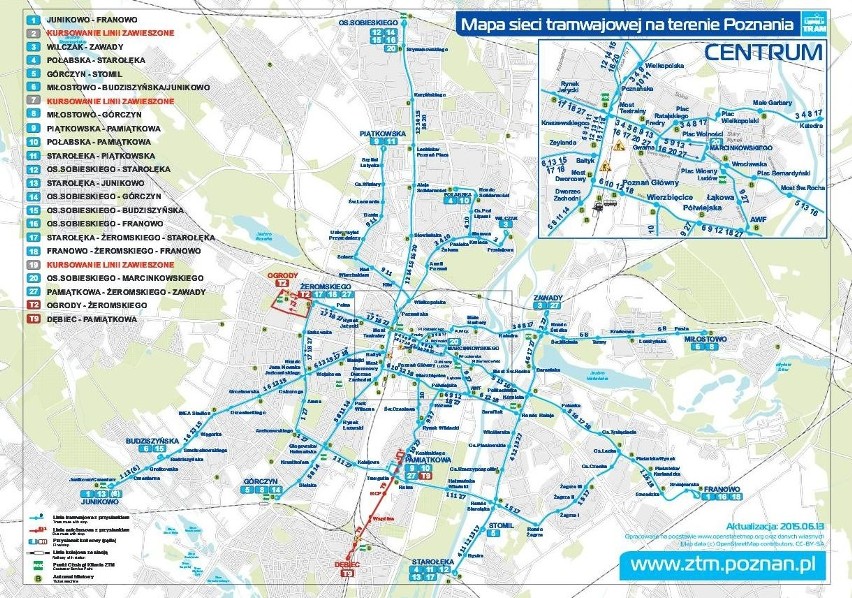 Mapa sieci tramwajowej od 13 do 26 czerwca 2015
