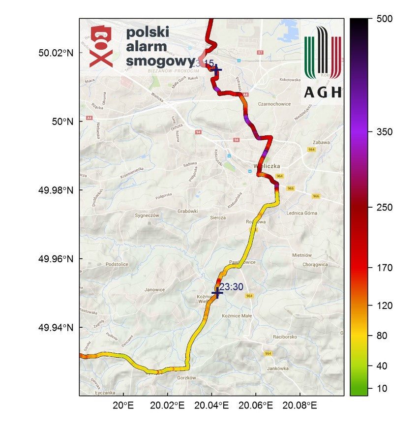 Kolor pomarańczowy oznacza dostateczną jakość powietrza (120...