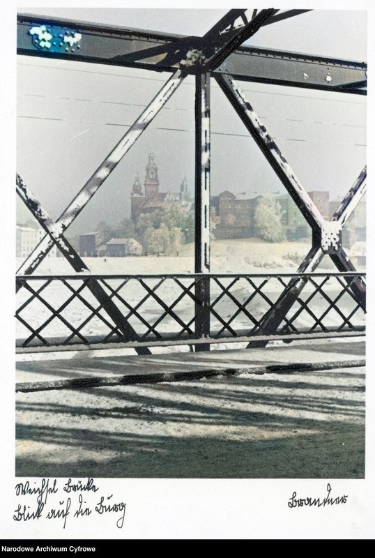 Most Dębnicki, w tle widok na Wawel 1940 rok