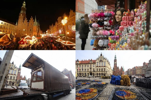 Na wrocławskim rynku budowane są stoiska Jarmarku Bożonarodzeniowego.