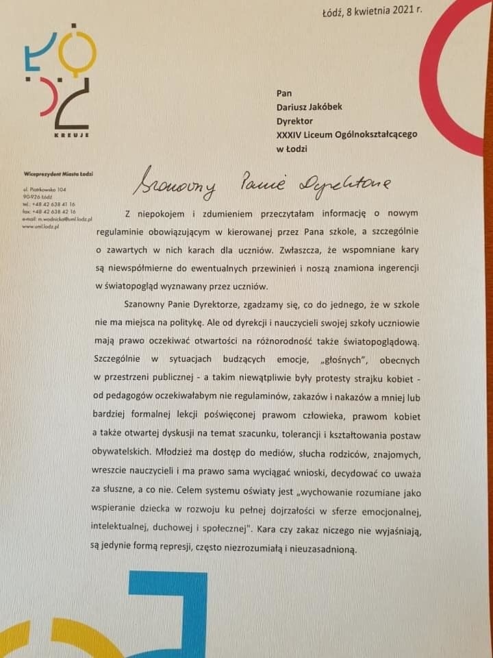 "Niepokój" wiceprezydent Łodzi...