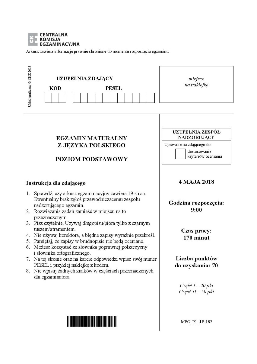 POLSKI MATURA 2018 TEMATY ARKUSZE ODPOWIEDZI [CO BYŁO NA MATURZE]