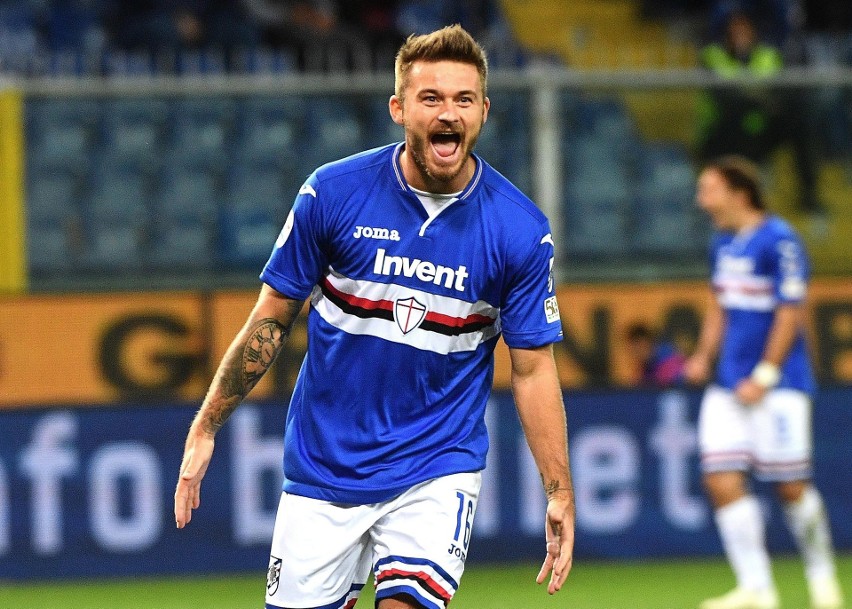 Radość Karola Linettego po golu w meczu Sampdoria - SPAL