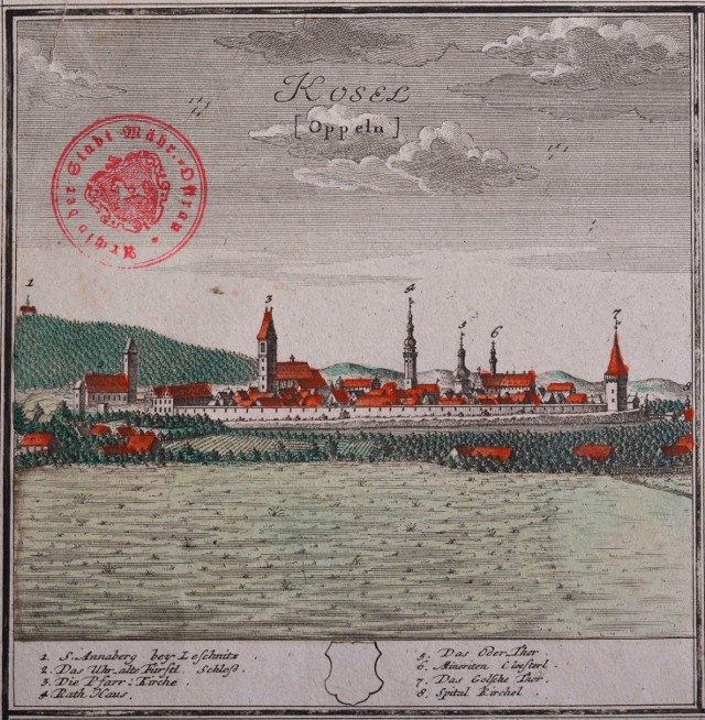 Panorama dawnego Koźla autorstwa Friedricha Bernharda Wernhera.