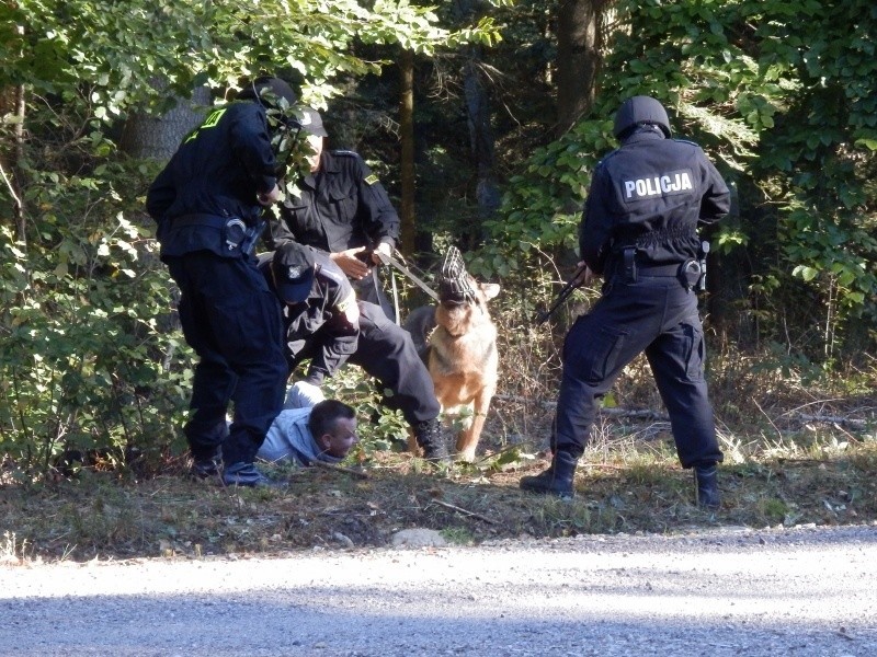 „Pościg” za bandytami. Widowiskowe ćwiczenia policji w gminie Iwaniska (zdjęcia)