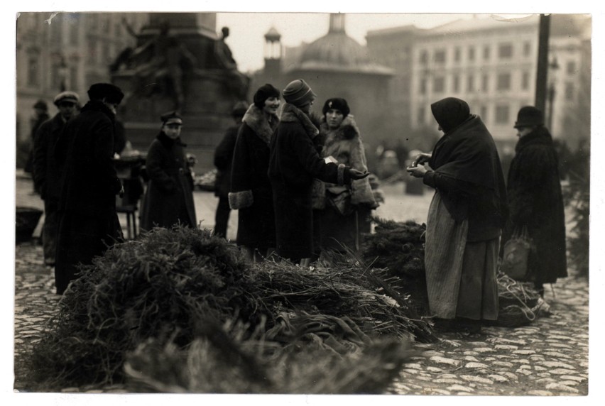 Sprzedaż choinek na Rynku Głównym, rok 1926, fot. Agencja...