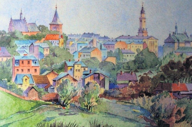 Widok Drohobycza z roku 1933 na akwareli Feliksa Lachowicza