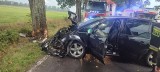 Wypadek w Piesienicy. Auto uderzyło w drzewo, trzy osoby poszkodowane