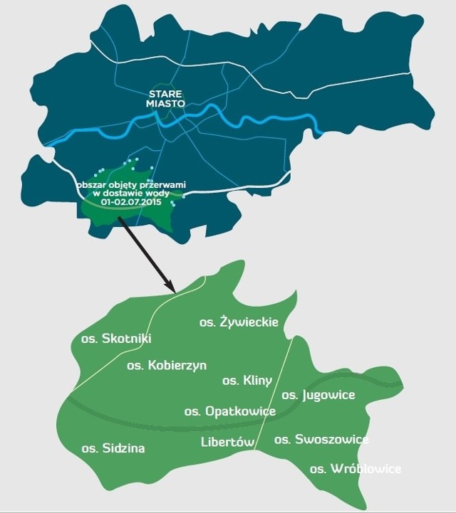 Oto obszar Podgórza, na którym 1 i 2 lipca będzie wyłączona woda