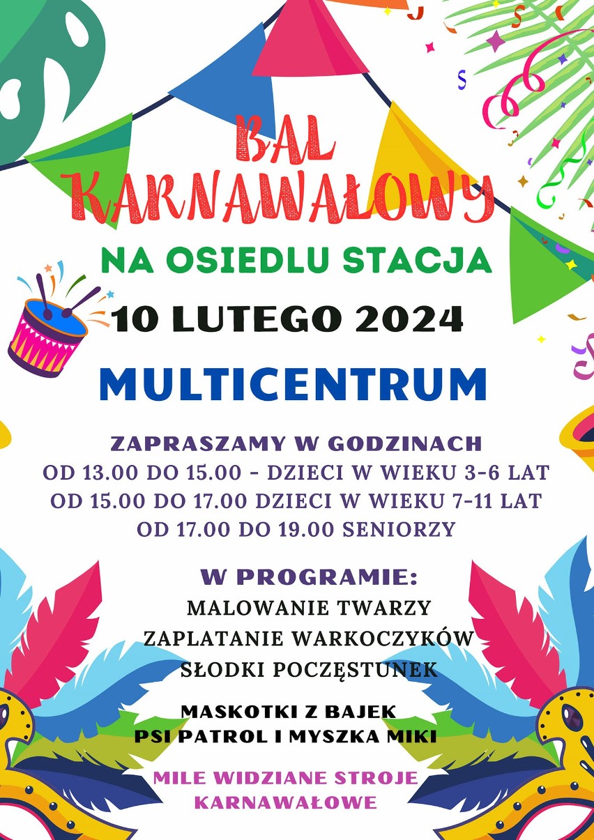 Bal karnawałowy dla dzieci - w Ostrołęce będzie 8, 10 i 11 lutego 2024, w Jarnutach gm. Czerwin - 10.02.2024