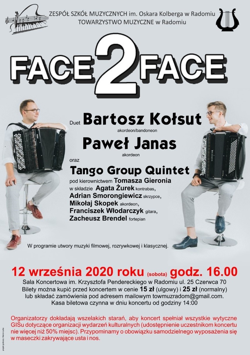 Radomskie Towarzystwo Muzyczne zaprasza na koncert duetu FACE 2 FACE w Zespole Szkół Muzycznych