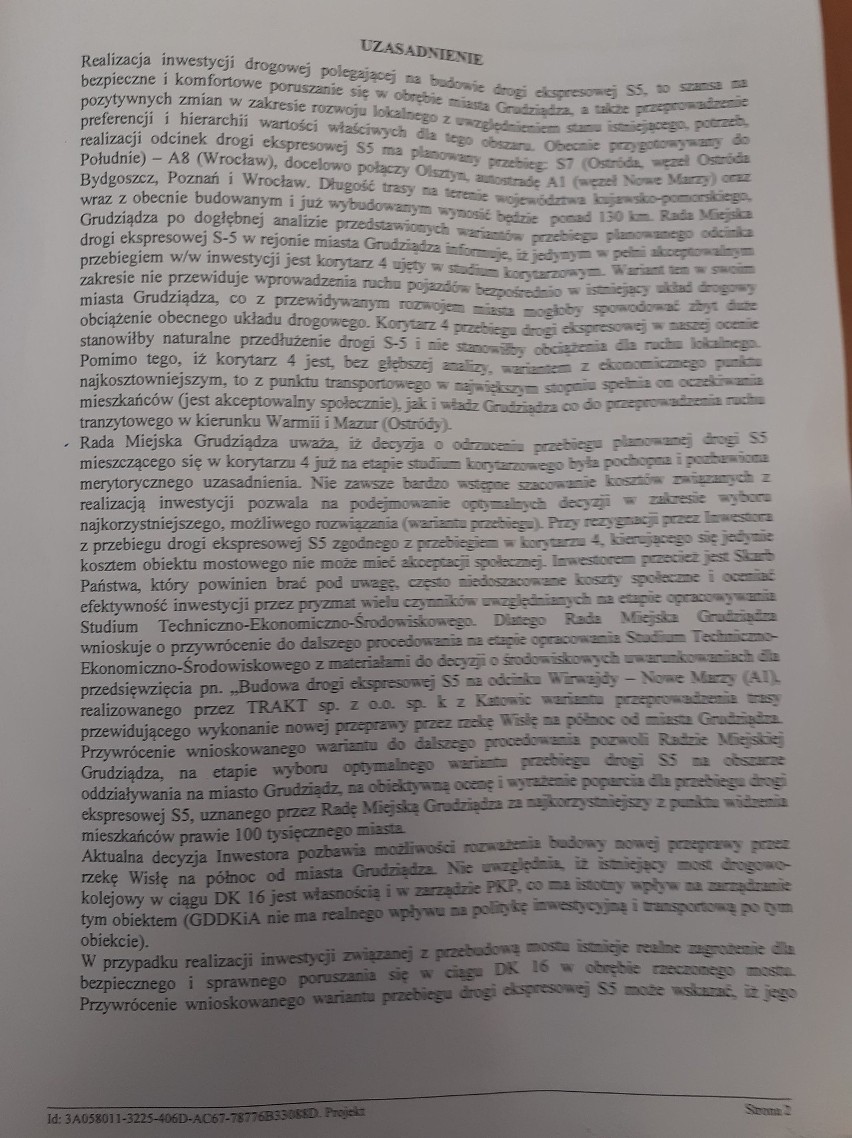 Radni Grudziądza przyjęli uchwałę popierającą budowę S5 ale... chcą wariantu z budową mostu na Wiśle