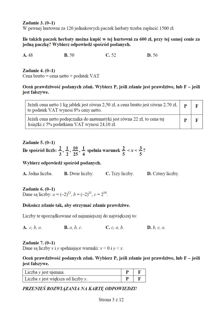 Egzamin gimnazjalny - arkusz CKE - matematyka z roku 2013