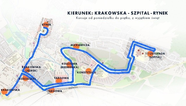 Mapa trasy nowego kursu do szpitala