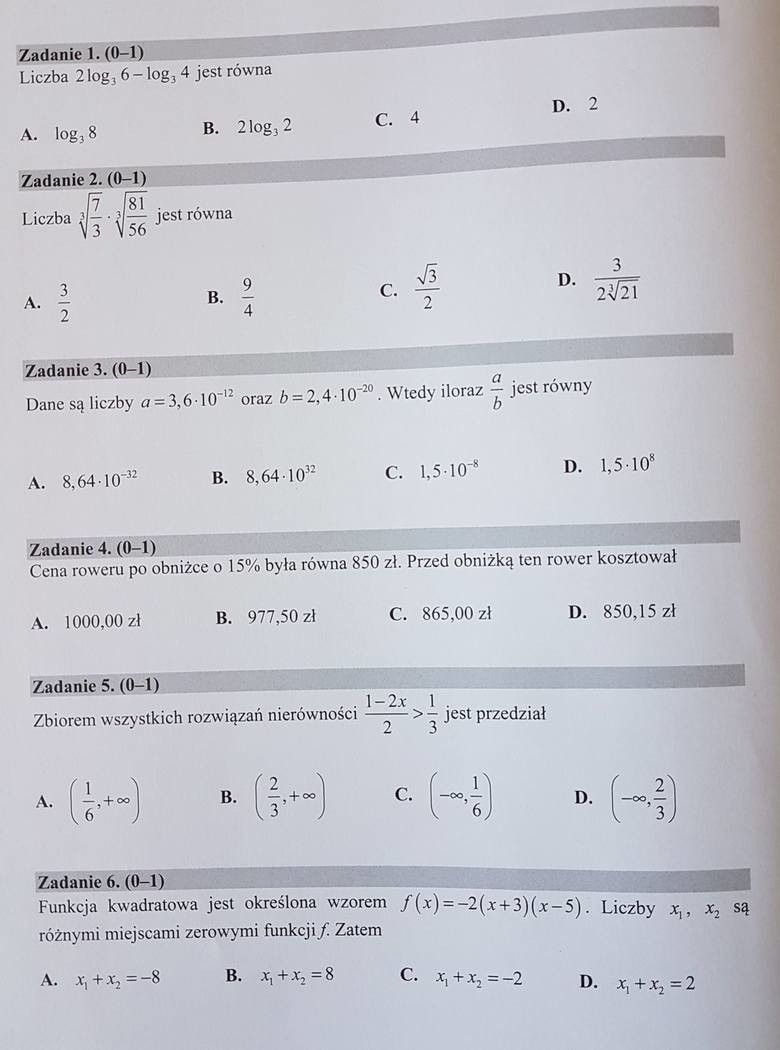 ARKUSZE CKE MATEMATYKA, MATURA 2019, ODPOWIEDZI