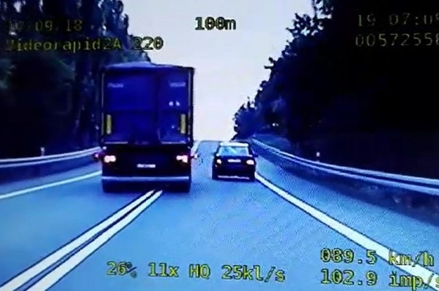 Niebezpieczny manewr nagrała kamera w policyjnym bmw świebodzińskiej drogówki